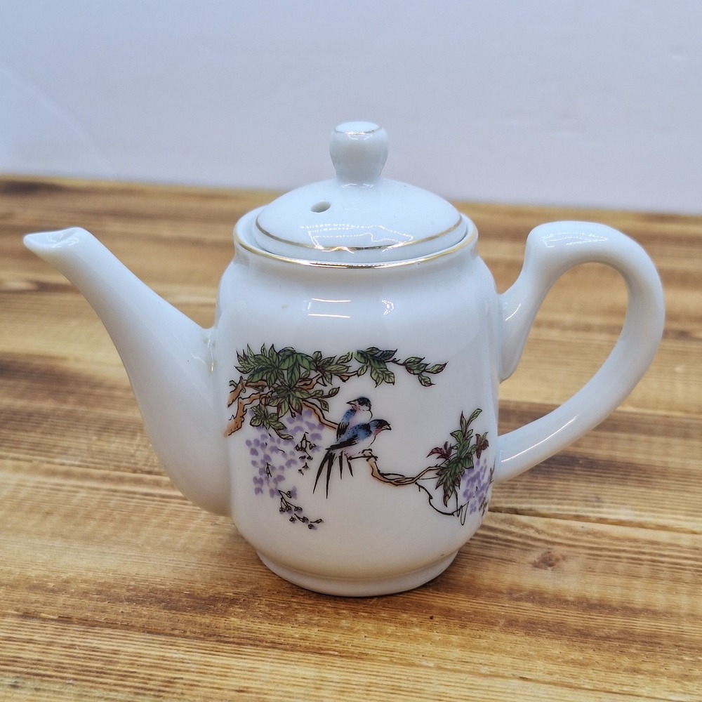 Small Teapot Vintage Bird‎ Flower 3.5"
